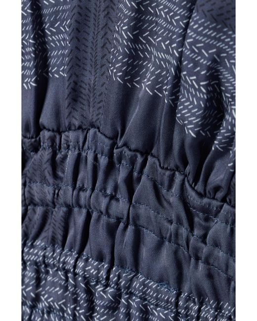 Lemlem Blue Net Sustain Alia Cropped Shirred Printed Charmeuse Top