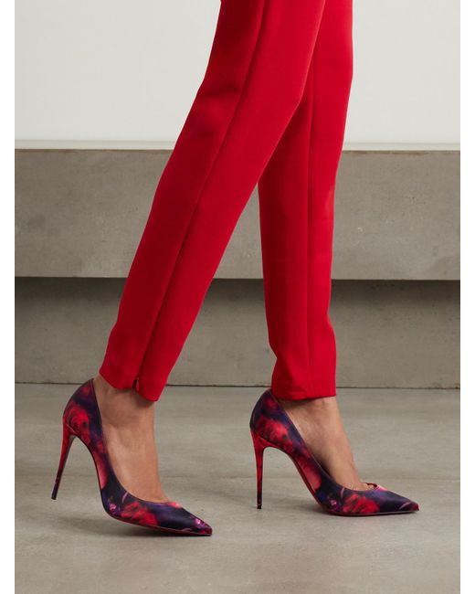 Christian Louboutin Pink Kate 100 Floral-Print Satin-Crepe Pumps