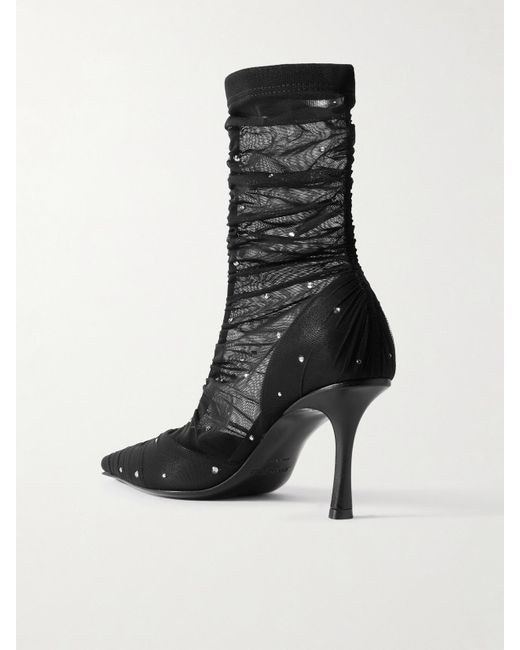 Jimmy Choo Black Lotta 85 Embellished Mesh Sock Boots