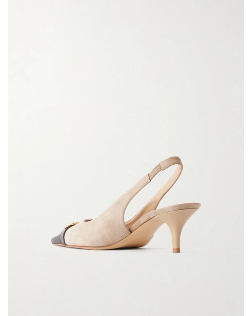 J.W. Anderson Natural Buckled Leather-Trimmed Suede Slingback Pumps