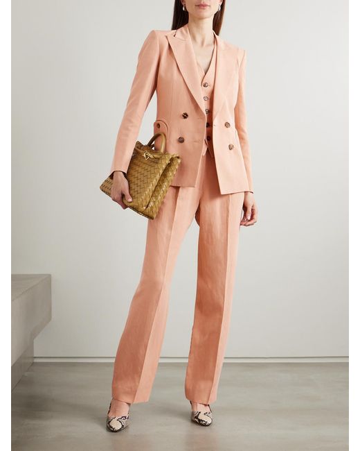 Blazé Milano Pink Flica Charmer Double-Breasted Silk And Linen-Blend Blazer