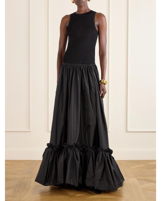 Saint Laurent Black Tiered Ruffled Satin Maxi Skirt