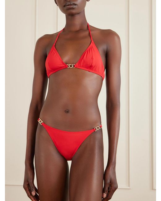 Nili Lotan Red Embellished Triangle Bikini Top