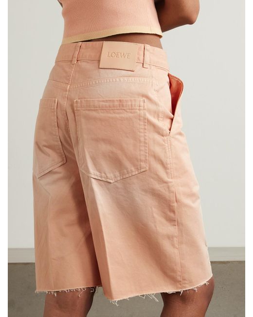 Loewe Natural Paula's Ibiza Anagram Cutout Frayed Pleated Cotton-Twill Shorts