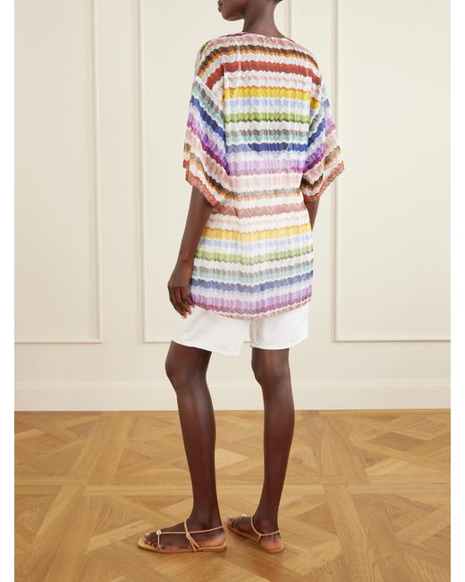 Missoni Gray Lace-Up Striped Metallic Crochet-Knit Coverup