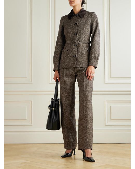 Blazé Milano Brown Sarissa Belted Velvet-Trimmed Tweed Jacket