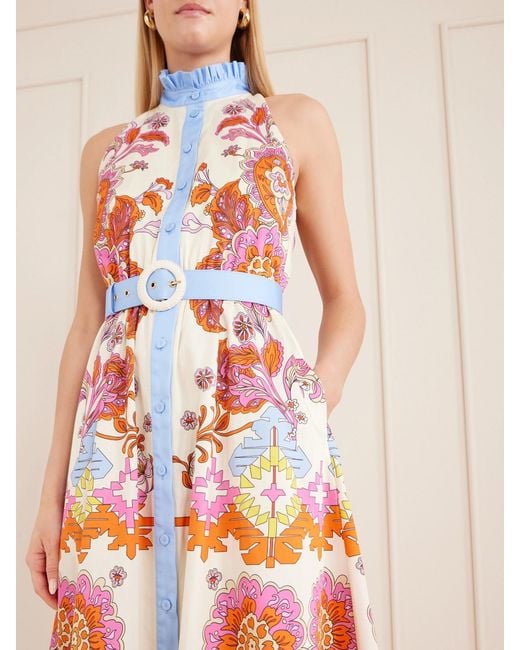 Borgo De Nor White Biba Tiered Printed Cotton-Poplin Maxi Dress