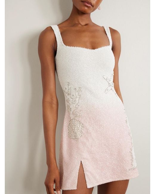 Clio Peppiatt Seashell Crystal-Embellished Beaded Tulle Mini Dress in  Natural | Lyst UK