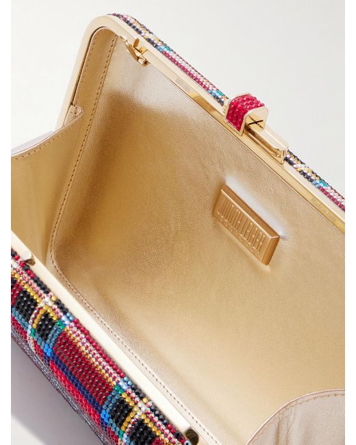 Judith Leiber Red Tartan Goldfarbene Clutch Mit Kristallen