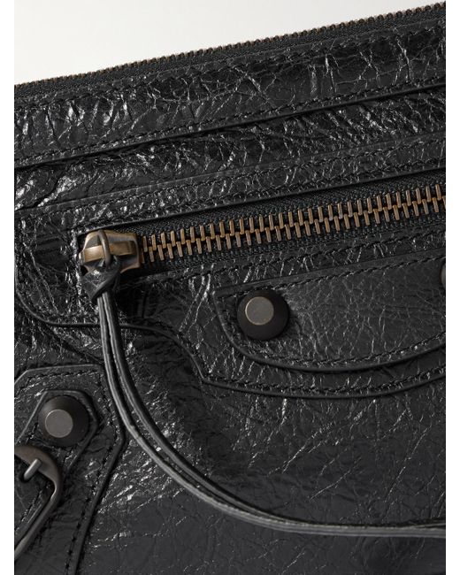 Balenciaga Black Le City Schultertasche Aus Strukturiertem Leder Mit Verzierungen
