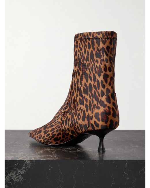 Stuart Weitzman Brown Naomi Ankle Boots Aus Scuba Mit Leopardenprint
