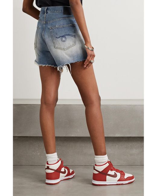 R13 Blue Crossover Asymmetric Distressed Denim Shorts