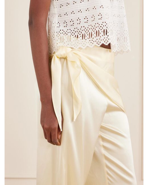 Doen Natural Lavona Tie-Detailed Silk-Satin Wide-Leg Pants