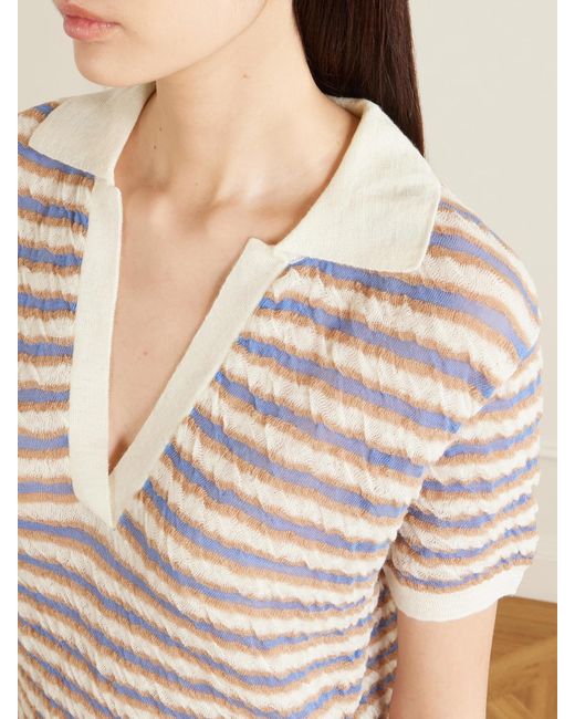 BERNADETTE Natural Ophelia Striped Wool Polo Shirt