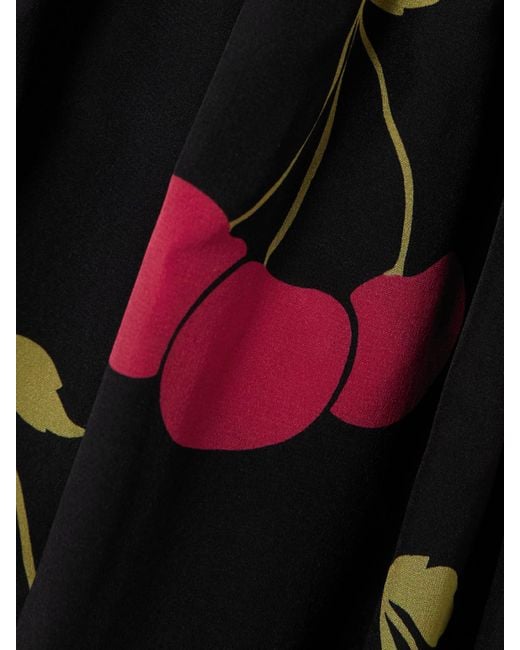 Valentino Garavani Black Maxirock Aus Bedrucktem Seiden-Crêpe Mit Samtbesatz Und Raffung