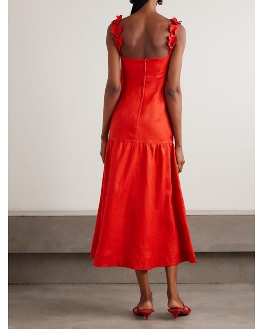 ANDRES OTALORA Red Ser Arte Appliquéd Linen Maxi Dress