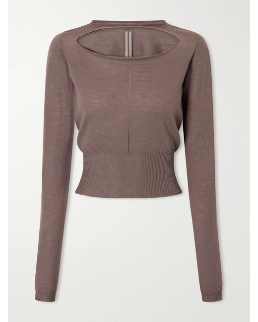 Rick Owens Brown Cropped Cut-Out Virgin Wool Sweater