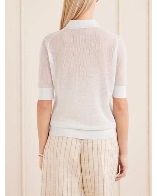 Twp White Open Stitch Cashmere Polo Shirt