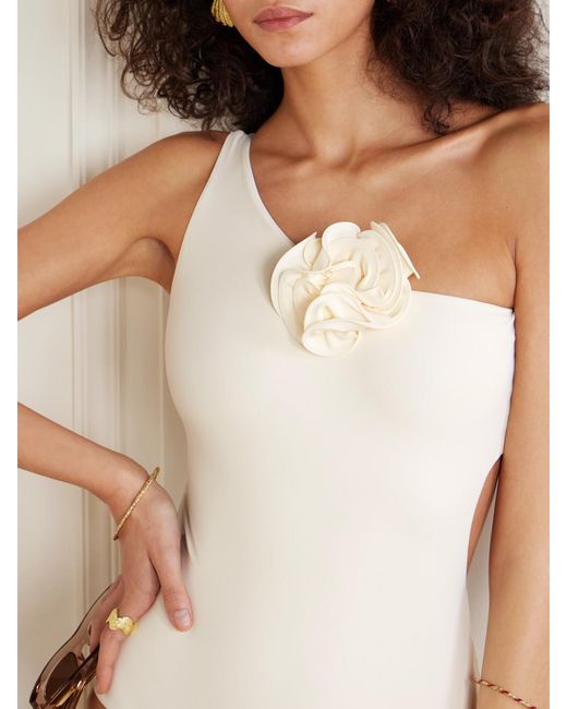 Magda Butrym Natural Embellished One-Shoulder Swimsuit