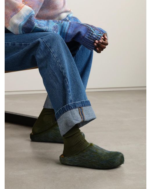 Marni Green Fussbett Calf Hair Clogs
