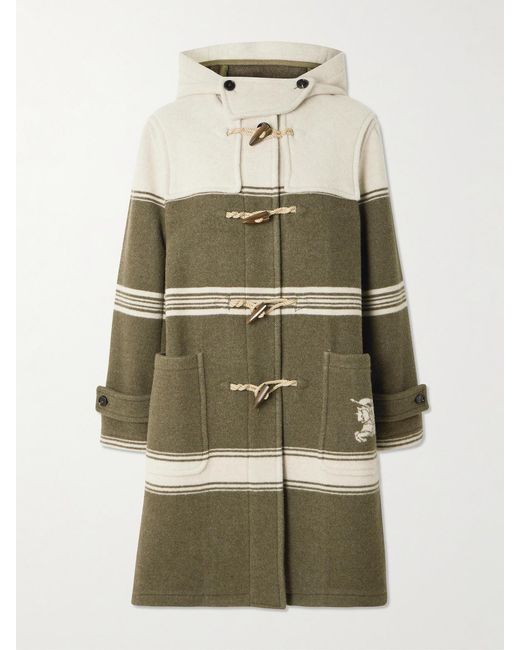 Burberry Natural Hooded Striped Wool And Cotton-Blend Coat