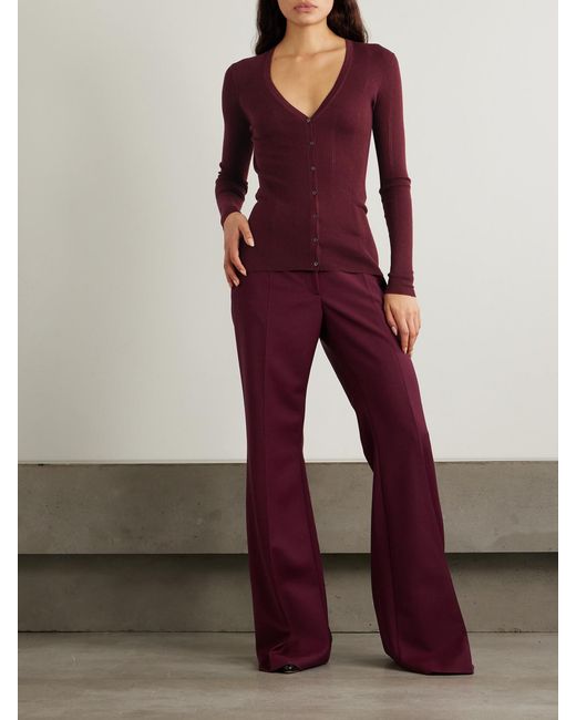 Gabriela Hearst Purple Lillian Pointelle-Knit Wool Cardigan