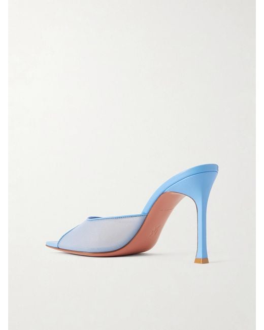 AMINA MUADDI Blue Alexa Leather-Trimmed Mesh Mules