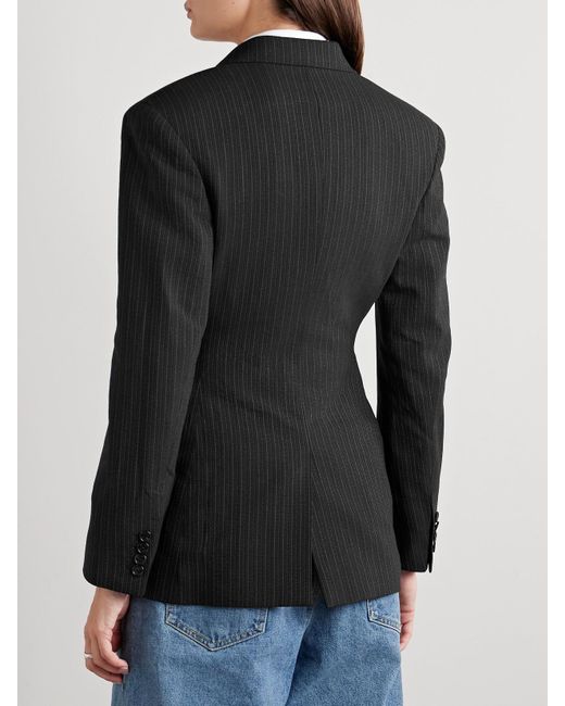 Acne Black Doppelreihiger Blazer Aus Einer Woll-Baumwollmischung Mit Nadelstreifen
