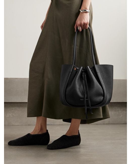 Proenza Schouler Black Große Tote Aus Aus Strukturiertem Leder Mit Raffungen