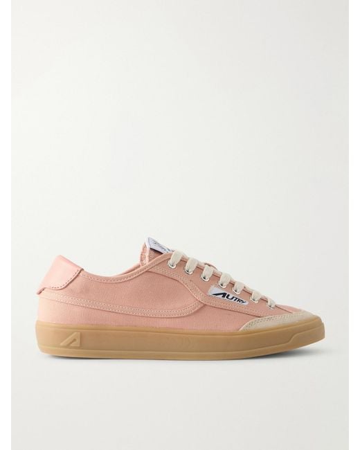 Autry Pink Windscape Low Suede-Trimmed Canvas Sneakers