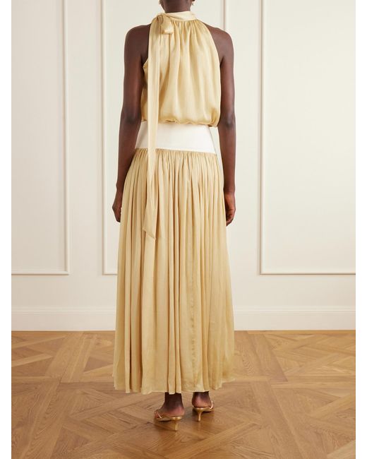 Abadia Metallic Knotted Halterneck Satin-Trimmed Crepon Midi Dress