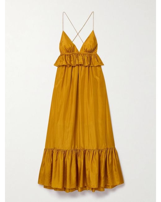 Zimmermann Yellow Rhiannon Ruffled Silk Maxi Dress