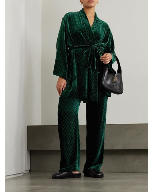 Gucci Green Belted Devoré-Velvet Robe