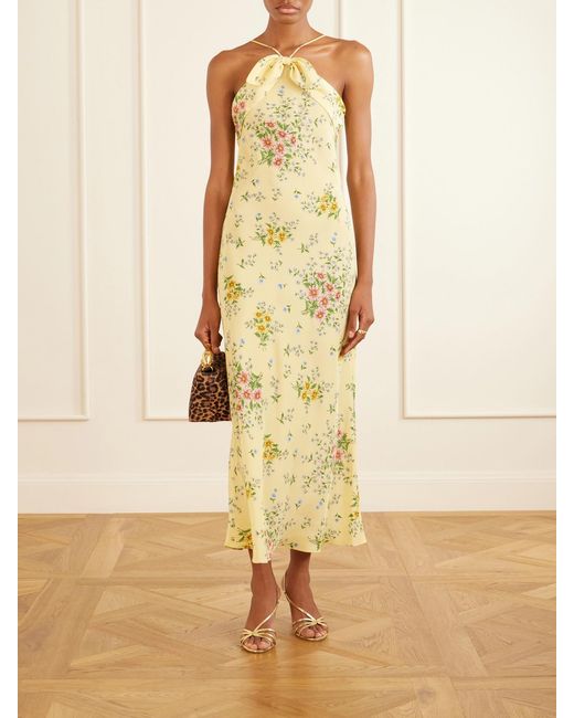 Rodarte Metallic Floral-Print Bow-Detailed Halterneck Silk-Crepe Midi Dress