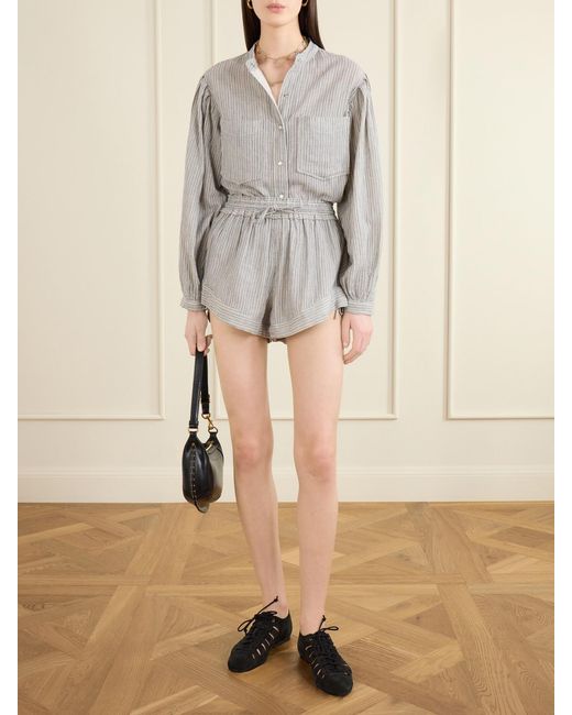Isabel Marant Gray Thaliany Striped Cotton Drawstring Shorts