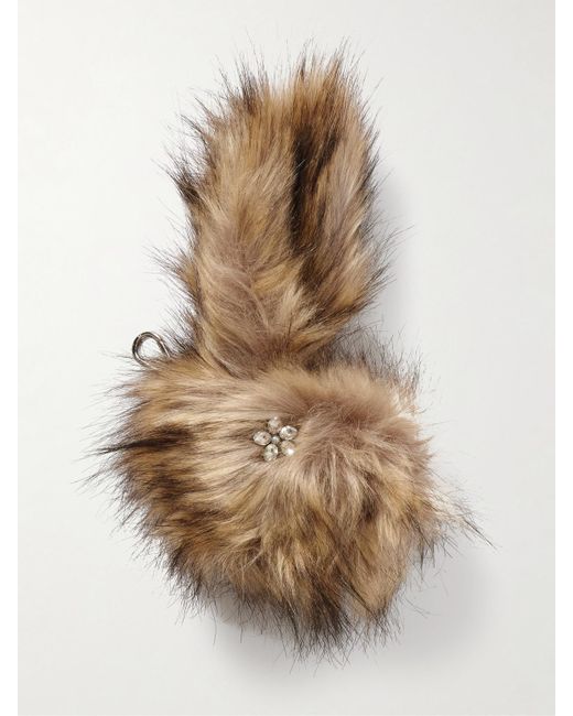 Simone Rocha Natural Crystal-Embellished Leather-Trimmed Plush Coin Purse Charm