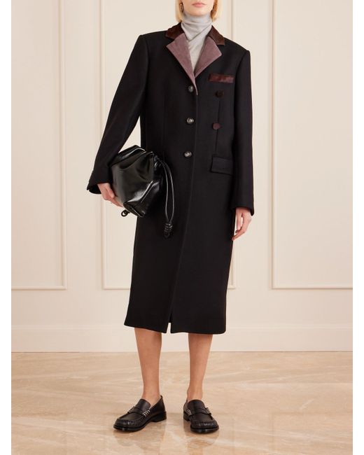 Marni Black Embroidered Calf Hair And Suede-Trimmed Wool Coat