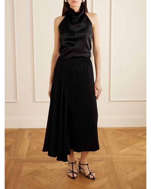 Sharon Wauchob Black Tria Asymmetric Duchesse-Satin Midi Skirt