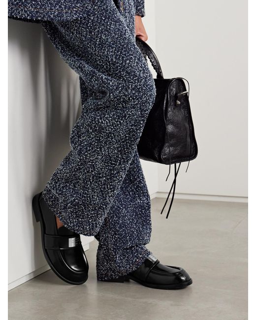 Acne Black Embellished Glossed-Leather Loafers