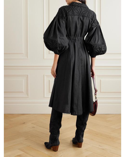 Charo Ruiz Black Dubya Cloqué-Trimmed Ramie-Blend Midi Shirt Dress