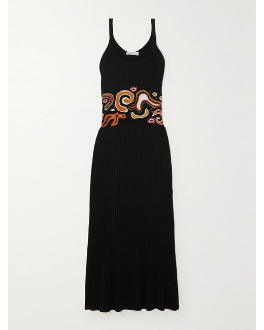 Gabriela Hearst Black Mila Crochet-Paneled Ribbed Cashmere And Silk-Blend Maxi Dress