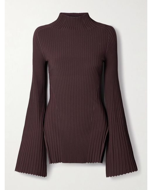 Adam Lippes Purple Gaia Ribbed-Knit Top