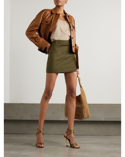 【関税&送料込み】Saint Laurent Silk Satin Mini Skirt Saint Laurent Silk-Blend Mini Skirt in Green | Lyst