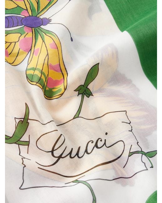 Gucci Green Floral-Print Cotton Scarf