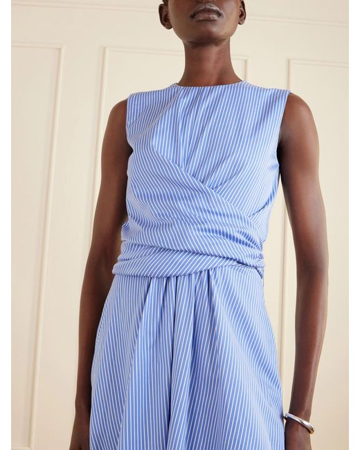 Altuzarra Blue Penny Striped Gathered Cotton Midi Dress