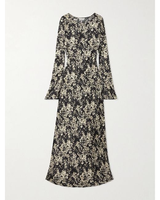Ganni White Floral-Print Satin Maxi Dress