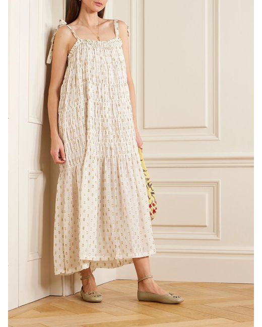 Alix Of Bohemia White Emrys Smocked Fil Coupé-Gauze Midi Dress