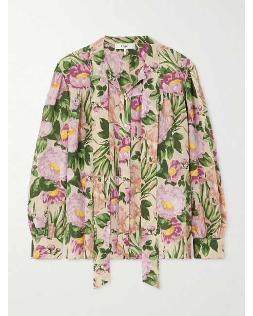 Chloé Pink Bluse Aus Seiden-Voile Mit Blumenprint Und Schluppe