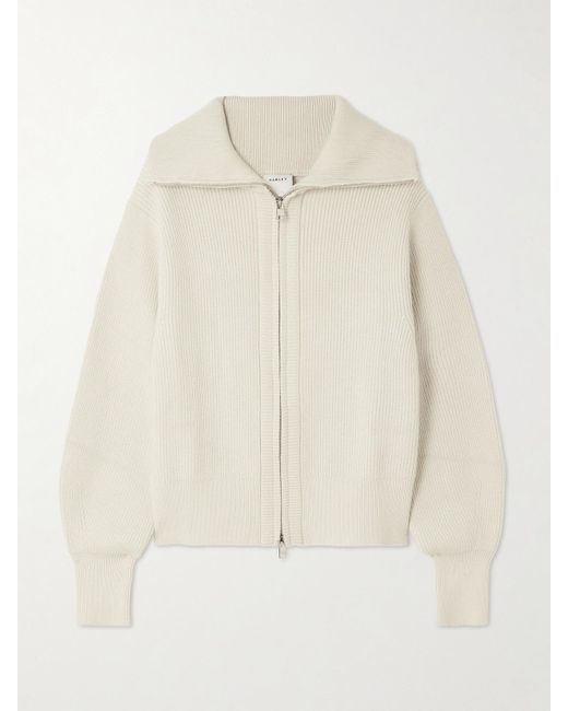 Varley Natural Enrico Ribbed-Knit Turtleneck Cardigan