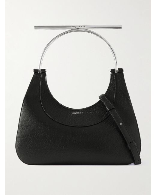 Alexander McQueen Black T-Bar Tote Aus Strukturiertem Leder Mit Verzierung